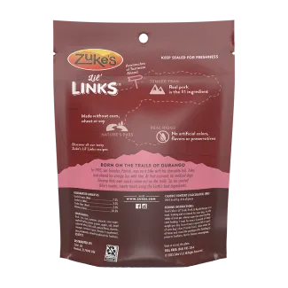 Zukes Lil Links Pork and Apple dog treats back packaging