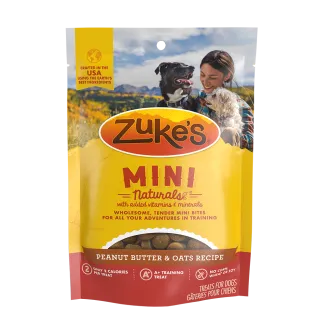 Zukes Mini Naturals Peanut Butter and Oats Recipe Dog Treats.