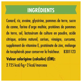 Gâteries d'entraînement Zuke's Mini Naturals Recette de canard - ingredients