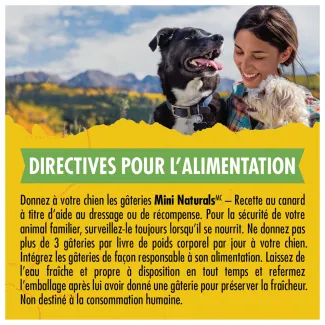 Gâteries d'entraînement Zuke's Mini Naturals Recette de canard - directives pour l'alimentionation