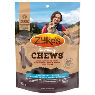 Zuke’s Savoury Chews Grass-Fed Beef Recipe Bully-Shaped Dog Chews Dog Treats - Gâteries pour chiens Zuke's Recette de gâteries savoureuses au bœuf nourri à l’herbe