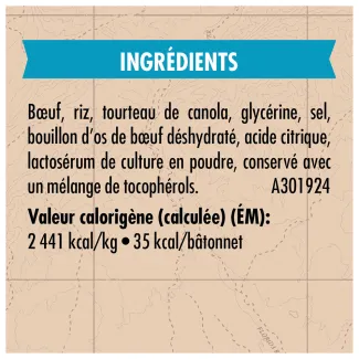 Gâteries pour chiens Zuke's Chewy Meaty Sticks Recette de bœuf - ingredients