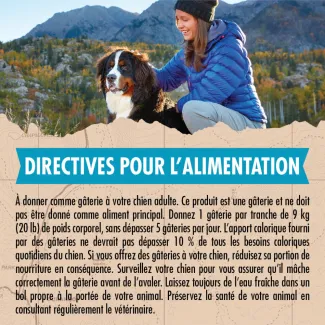Gâteries pour chiens Zuke's Chewy Meaty Sticks Recette de bœuf - directives pour l'alimentation