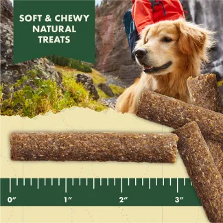 Zukes Adventure Sticks soft and chewy, natural dog treats are 3 inches long